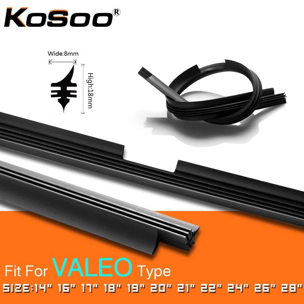 

KOSOO 1PCS Car Vehicle Insert Natural Rubber For Valeo Type Beam Wiper Blade Only (Refill) 8mm 14"16"17"18"19"20"21"22"24"26"28"