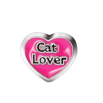 

10pcs Pink Heart Shape Cat lover Custom Floating Charms For Glass Locket