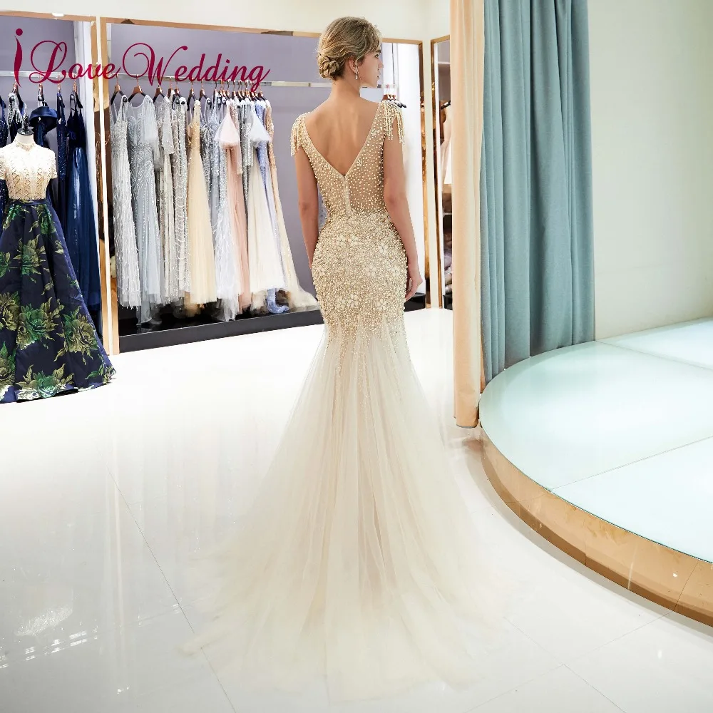 Ilovebridal Самые Красивые Тяжелые бисеры Серебряный Тюль Сделанные на заказ русалки