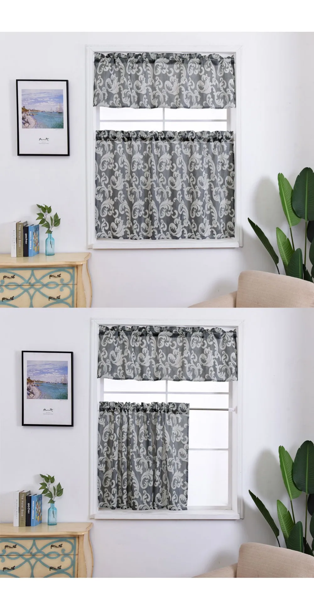 TL-SMT301_NAPEARL Short Leaves Jacquard Drops Semi Shade Curtains For Kitchen Windows European Design Fabric Rod Pocket Drapery All Match (3)