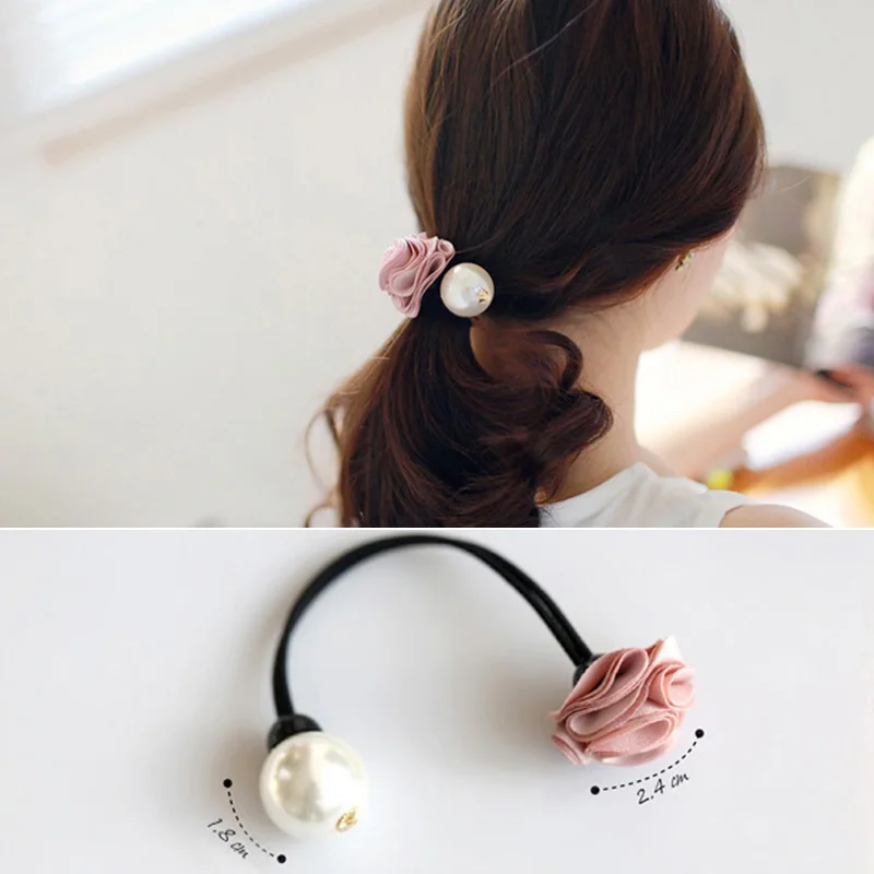 

2pcs/lot Elegant Rose Flower Design Hair Rings With Pearl Elastic Headbands Women Make Up Accessories ja101