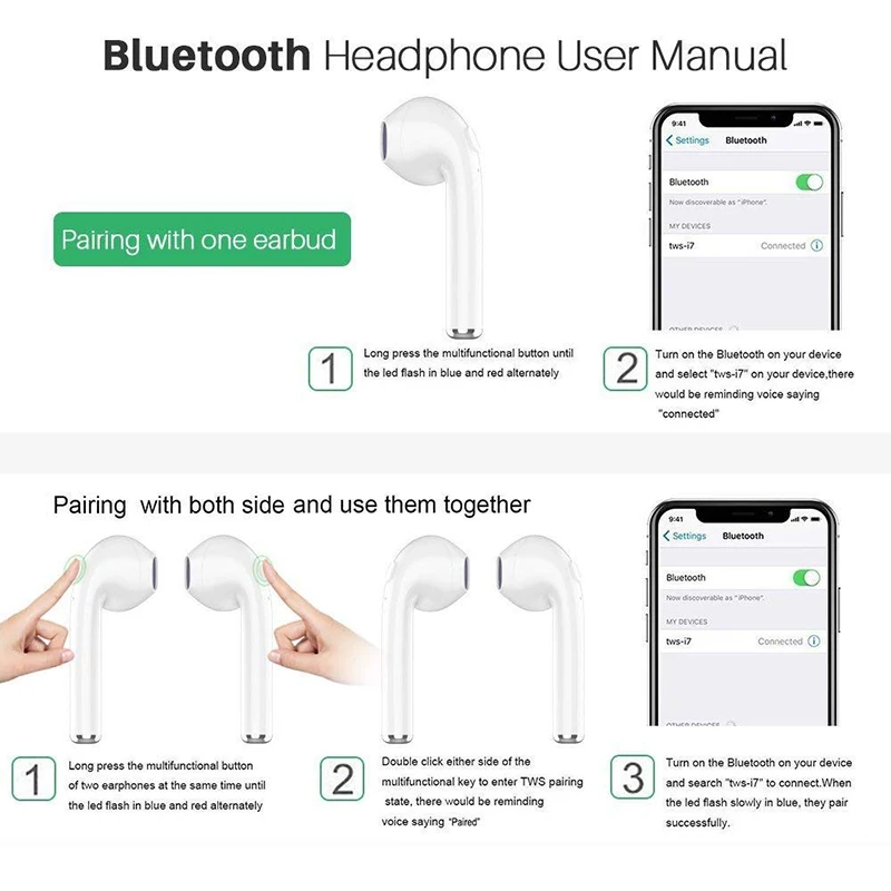 Bluetooth беспроводной наушники i7s СПЦ стерео спортивные Wireles гарнитура с микрофоном