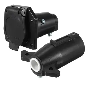 

7 Poles 7 Way Round Female Socket Connector Adaper +7 Pin Male Trailer Connector Plug Set RV Light Black