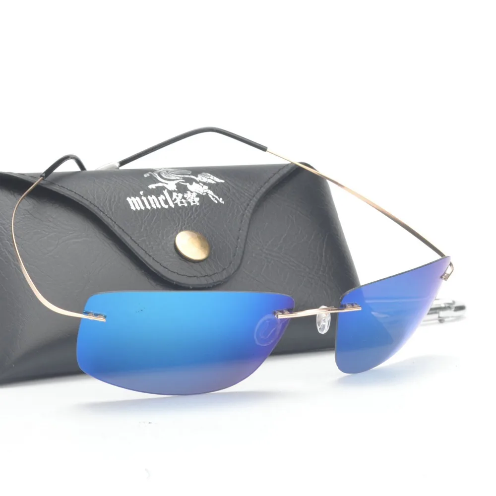 MINCL/Mens rimless titanium polarized Sunglasses Large Lens Super Light