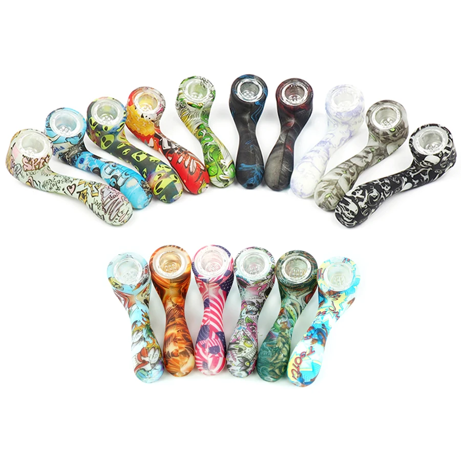 

Silicone Pipe glow in the dark 7 word shape Smoking tobacco Hand Pipes colorful spoon Smoking