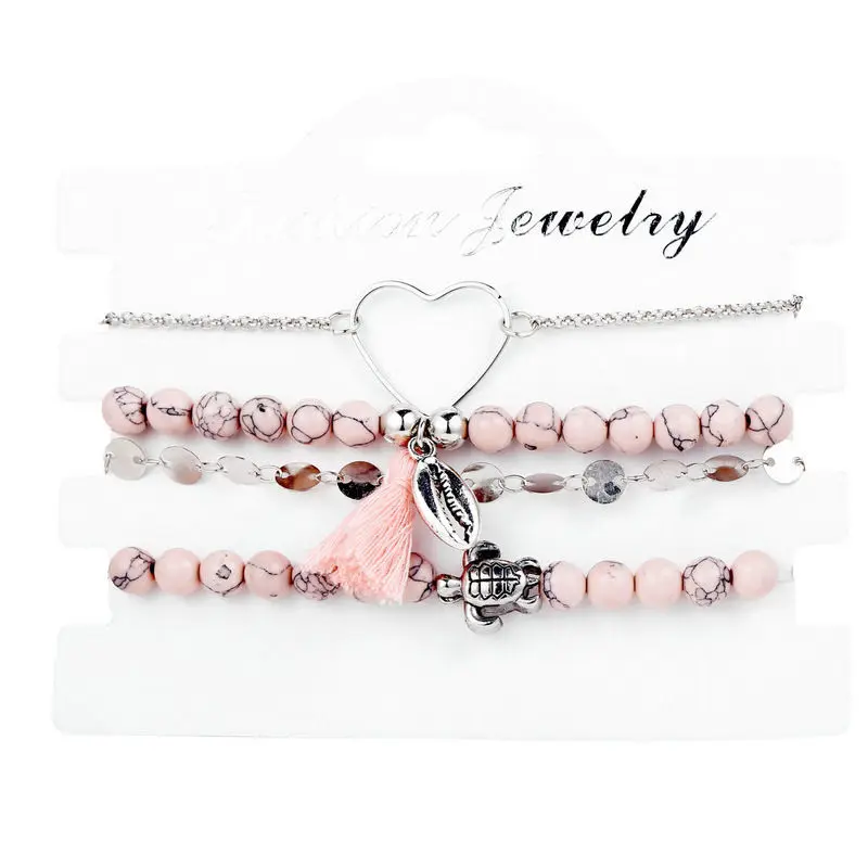 

Vintage Shell Heart Tortoise Coin Charm Bracelets Set for Women Multilayer Bracelets Bangle New Fashion Beach Jewelry