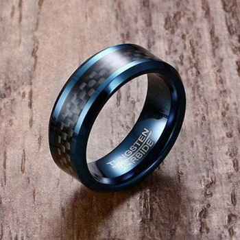 

JHSL 8mm Blue Men Statement Tungsten Rings High Quality Fashion Jewelry Father Gift Size 7 8 9 10 11 12