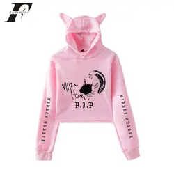 K-pop Nipsey Hussle Cat Crop Top толстовка с капюшоном Женская тренд Kawaii хлопковые толстовки с длинным рукавом сексуальные кофта с капюшоном 2019