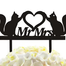 100 шт./лот Творческий "Mr and Mrs" любителей cat Дизайн Акриловые свадебные вставленные карты Свадебный торт Топпер украшения для торта для вечеринки