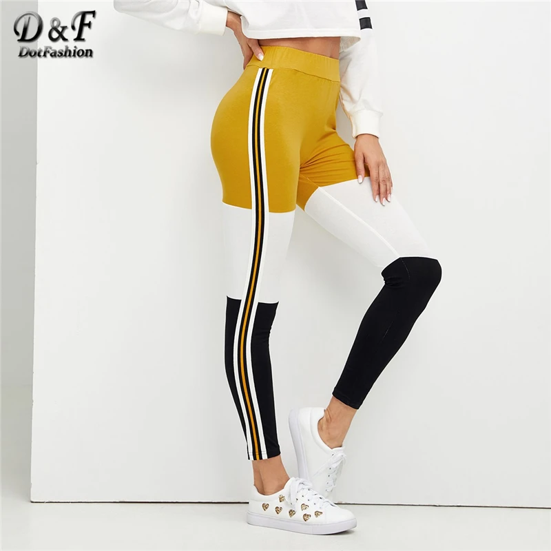 Dotfashion مخطط واسعة زنار اللون كتلة إمرأة طماق عارضة الربيع الخريف الملابس تتجه المنتجات 2019 قيعان السراويل