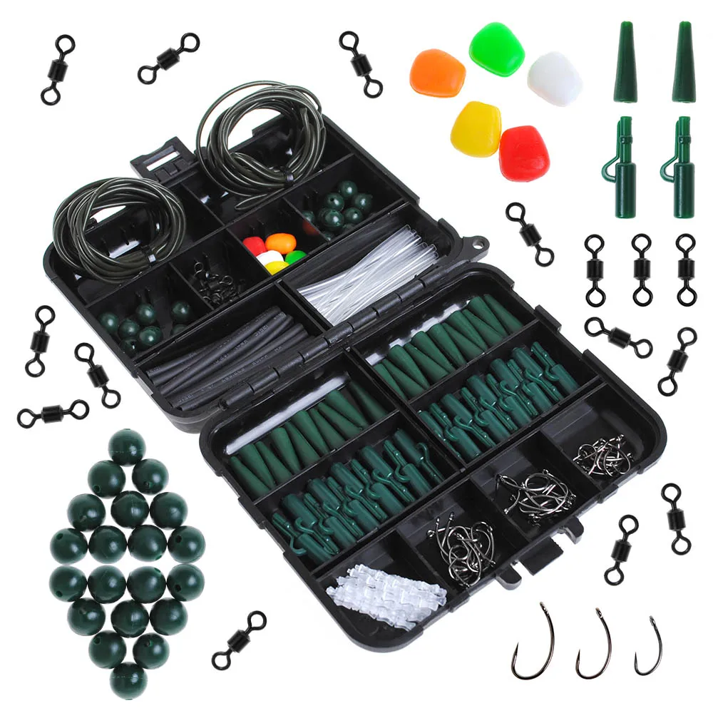 

Lot 257 Carp Fishing Tackle in Box Rigs Safety Clips Hooks Swivel Snap Corn Tubing Fishing Beads Accessories