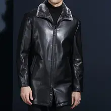 M-3XL хит Зимняя Мужская Новая мода среднего возраста шуба куртка лацкан pu кошелек