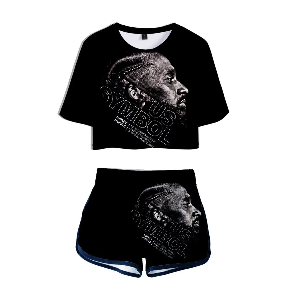 Nipsey hussle two piece set Kpop Women Sets New Oversize Navel short sleeve and Short Pant O-neck Summer kpop two piece set