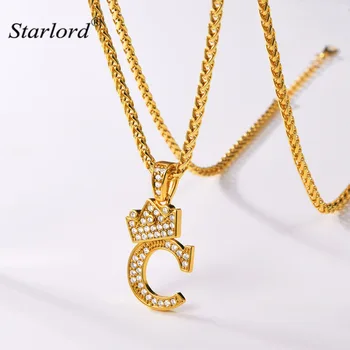 

Crown Letter C Necklace Initial Necklace 26 Alphabet Jewelry Personalized Gift Cubic Zirconia Letter Charm For Women/Men P3445K