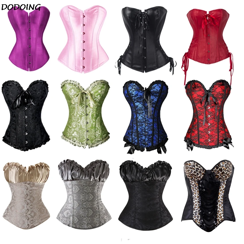 DODOING Women Steampunk Sexy Waist Trainer Corset Lace Up Multiple Colour Corsets Bustier Waist Cincher  Body Shaper Size S-6XL