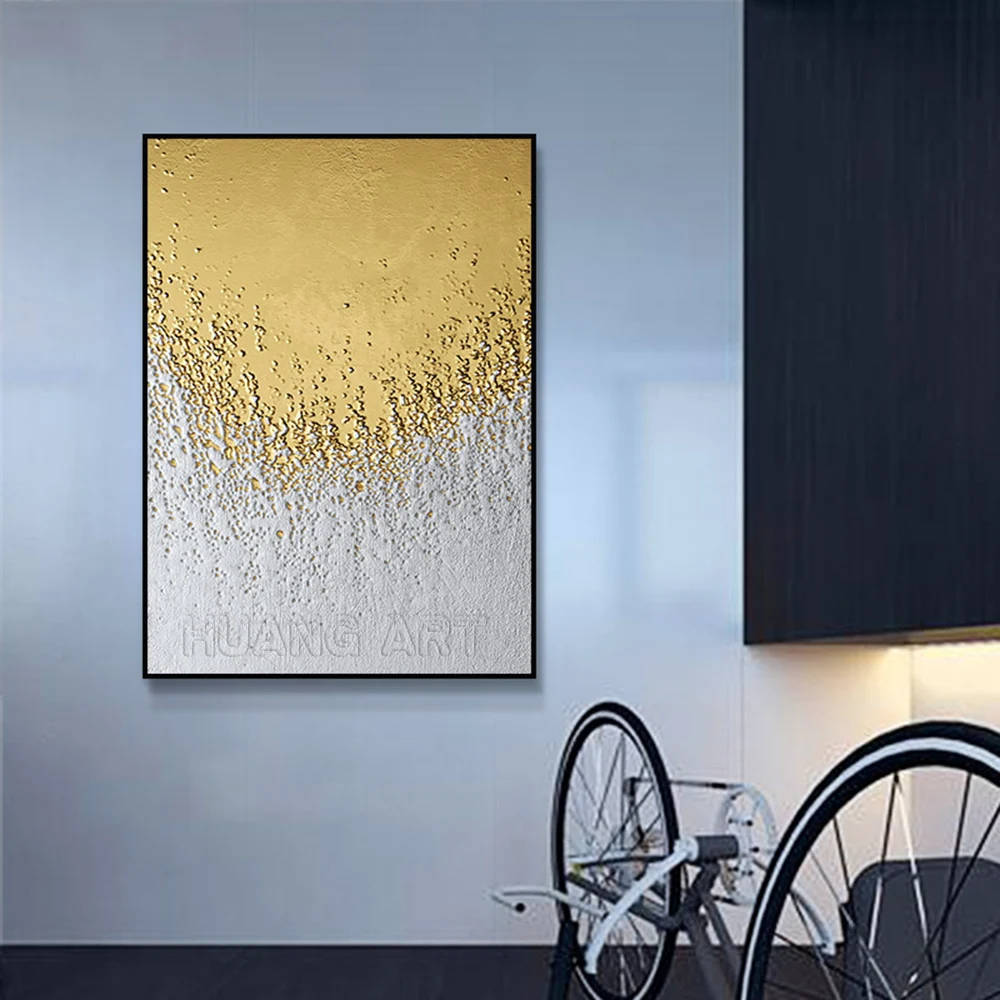 Günstige Großhandel Handmade Gold oder Silbrig Farbe Ölgemälde auf Leinwand für Decor Handgemalte 3D Vergoldung Landschaft Textur Malerei