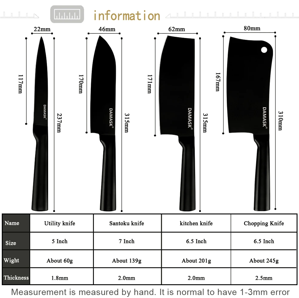 Дамасский кухонный нож шеф-повара, нож из нержавеющей стали, нож Santoku, разделочный нож Nakiri, универсальный нож, антипригарные Черные Аксессуары для приготовления пищи