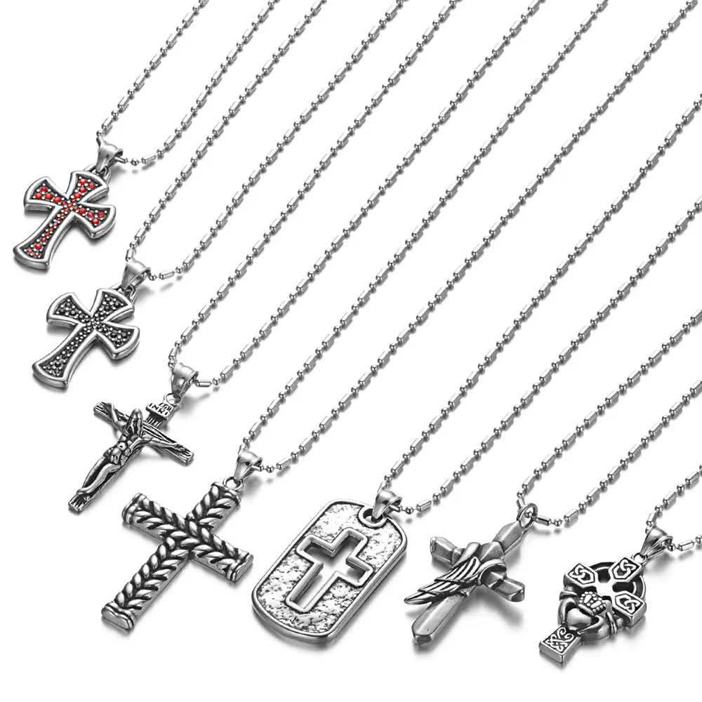 

100% Stainless Steel Cross Pendant Necklaces VNISTAR Cross with wing Men's Jewelry Necklaces Jesus Stainless Steel Pendant