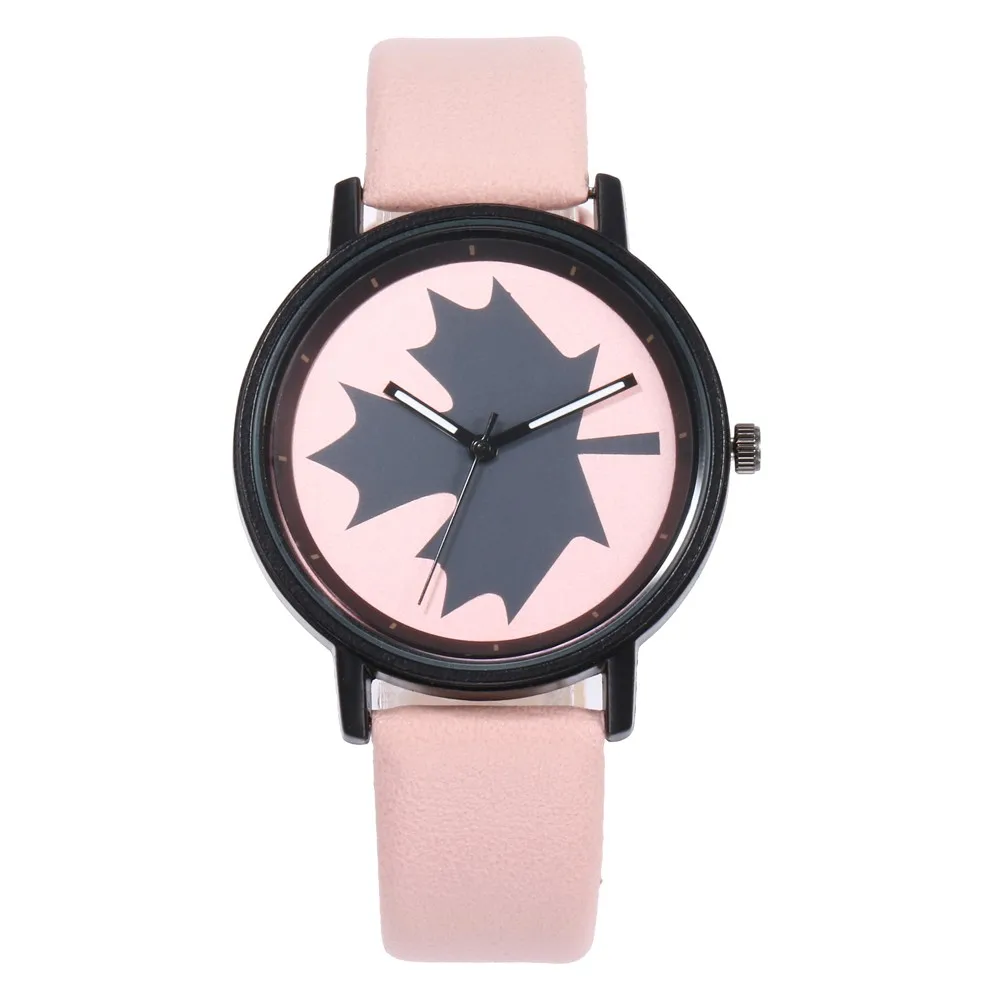 Relojes Mujer Luxury Women Watches Personality Maple Leaf Pattern Print Dial Wrist Watch Leather Strap Creative Design Clock #W