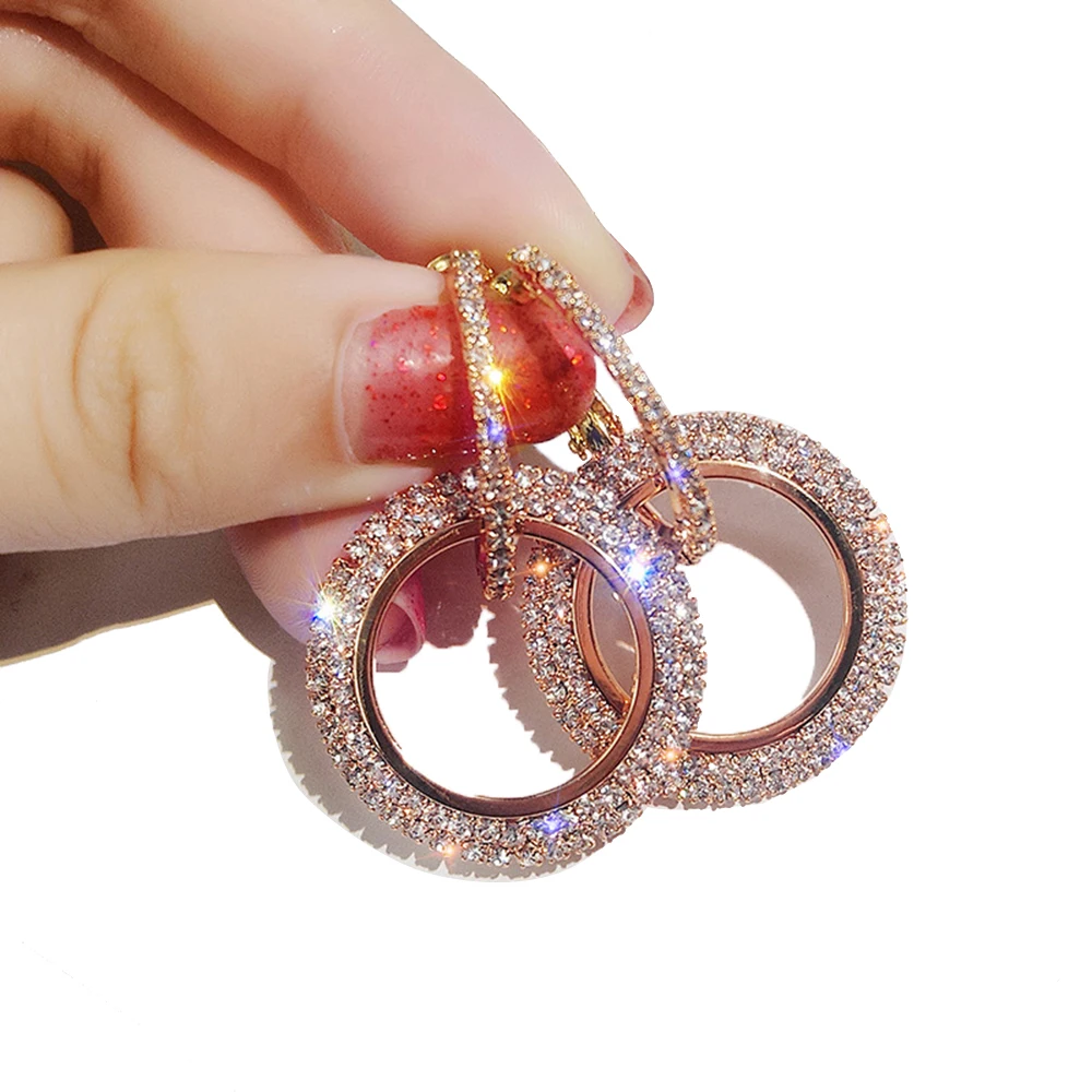 Сексуальные простые бриллианты геометрические круглые стразы серьги-гвоздики женские серьги-кольца ювелирные изделия
