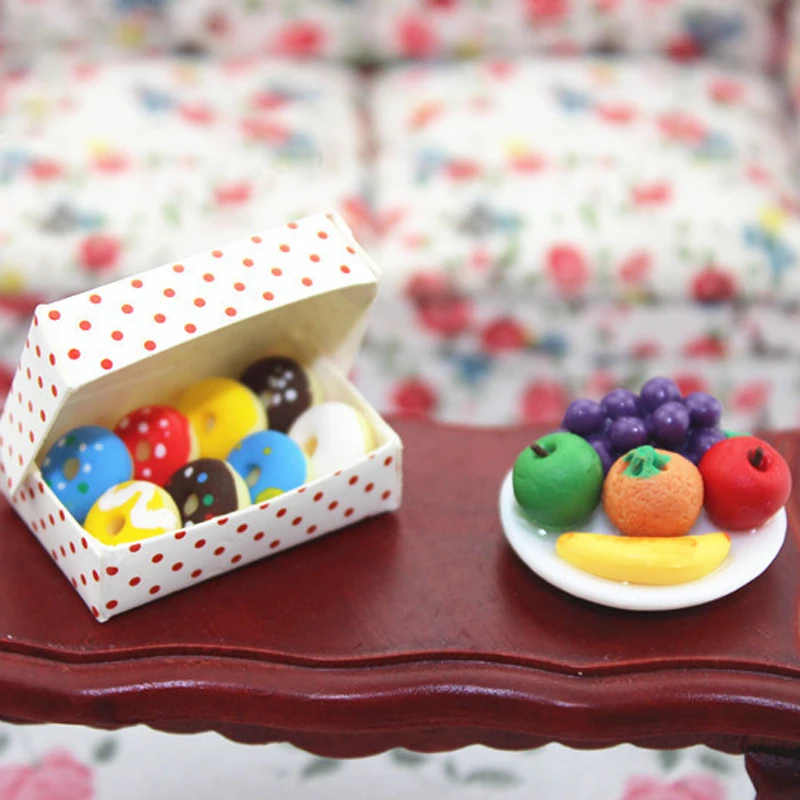 Cute 1/12 Dollhouse Miniature Fruit / 1 Box Doughnut Pretend Play