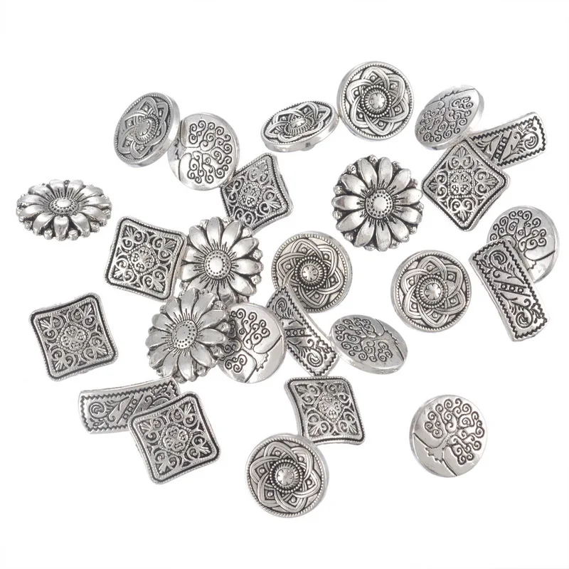 Hoomall 50 шт. античный серебряный тон металлические пуговицы для Скрапбукинг Цветок Shank Кнопки для рукоделия ручной швейной DIY ремесла