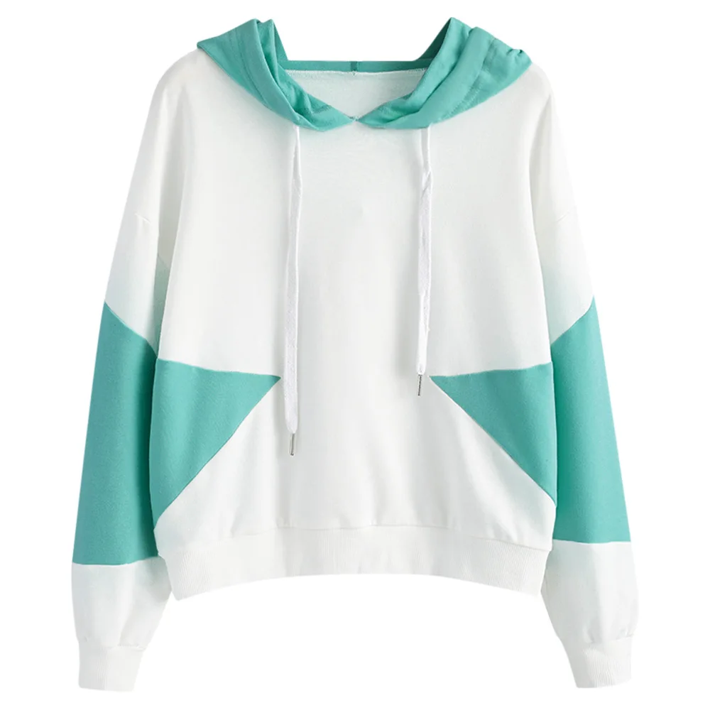 Kenancy Women Two Tone Drawstring Hoodie Patchwork Long Sleeve Hooded
