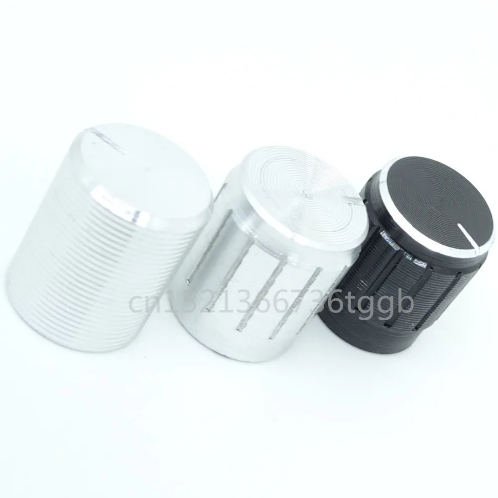 

10pcsPotentiometer knob Aluminum alloy cap 15*17mm sound metal Volume adjustment cap 13*17mm 6mm Rotation Band switch cap Silver