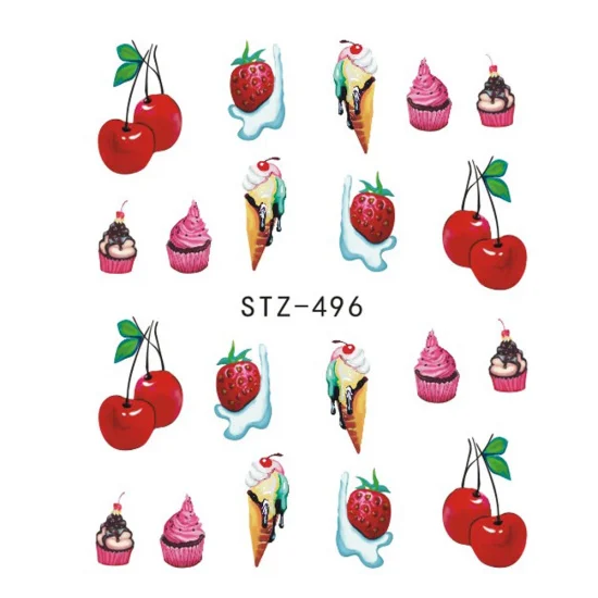 1 шт., черный лист, цветы, наклейки для ногтей, фруктовый торт, Переводные картинки, Слайдеры для переноса воды, дизайн ногтей, для декора, TRSTZ808-815 - Цвет: STZ-496