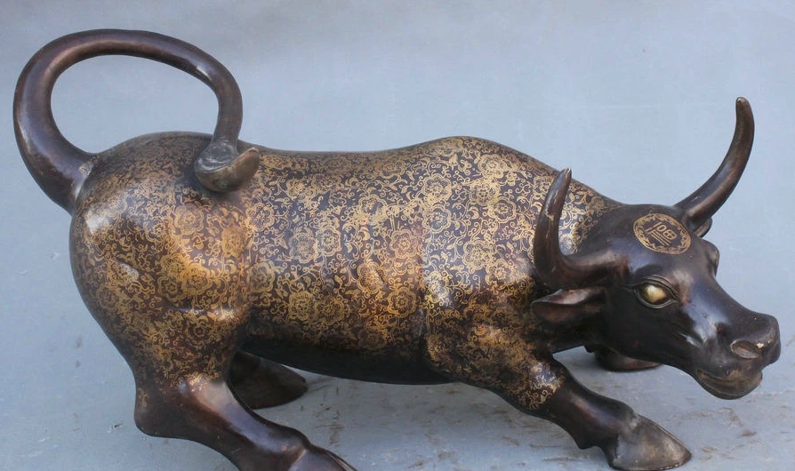 24" Chinese Feng Shui Copper Bronze Zodiac Year Bull Oxen Ox Statue