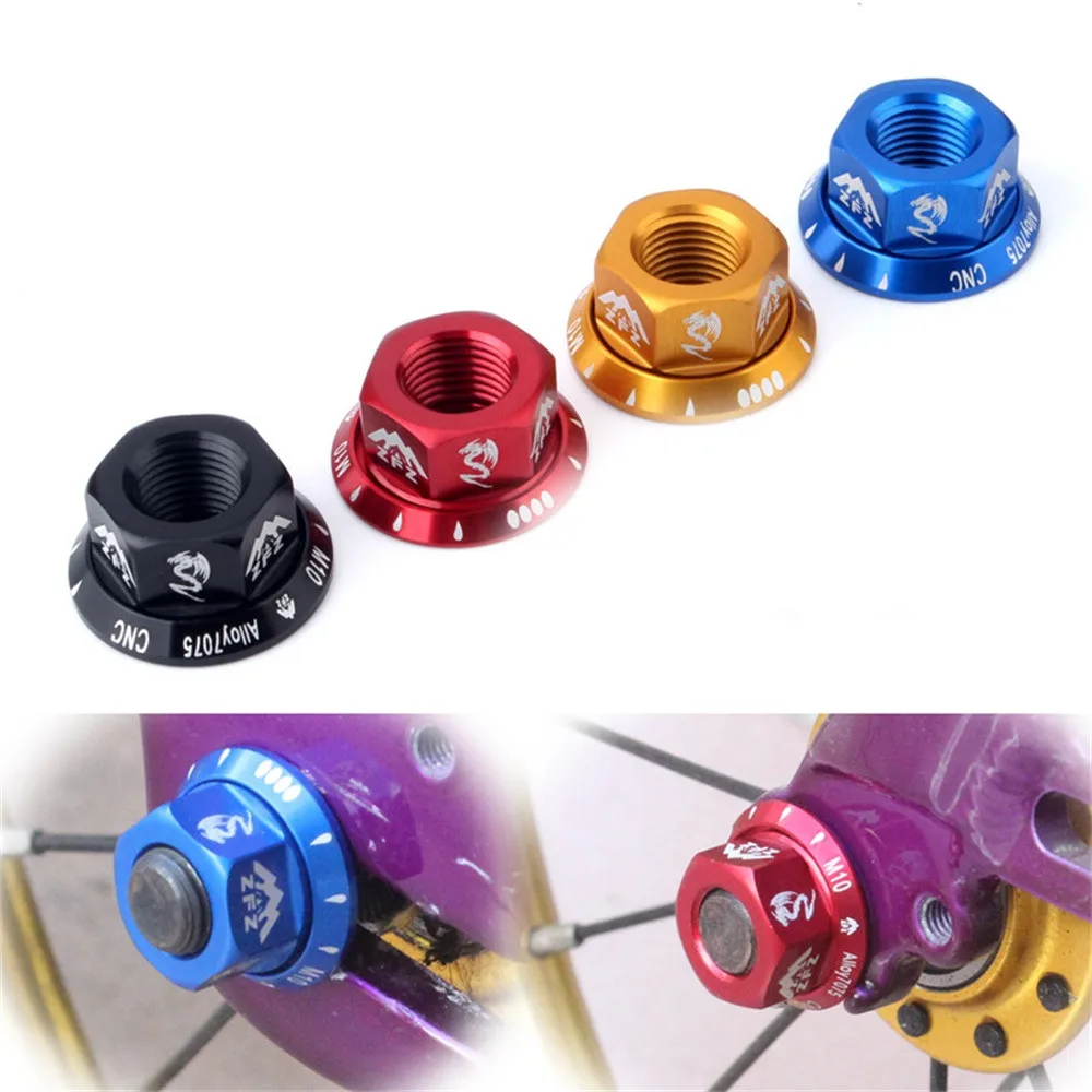 

Arrival 2PC Bicycle Hub Nut M10 Folding Dead Fly Hub Nut 7075 Aluminum Alloy Screw Bike Accessories Cycling Component Nuts *30