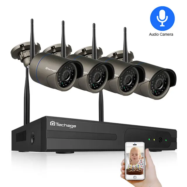 Techage 4CH 1080P Wireless NVR Wifi Security Camera System 2MP Audio