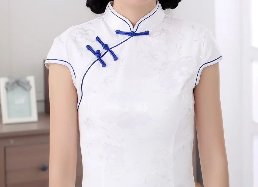 Шанхай история Топ-класс Длинные Цветочные Cheongsam Qipao платье Китайская традиционная одежда белый восточные платья для женщин