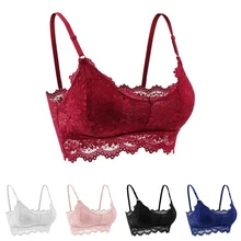 Women Elastic Lace Bra Floral Lace Bralette Removable Padded Wirefree Longline Bra Bustier Adjusted Straps Bra Women Elastic Lace Bra Floral Lace Bralette Removable Padded Wirefree Longline Bra Bustier Adjusted Straps Bra