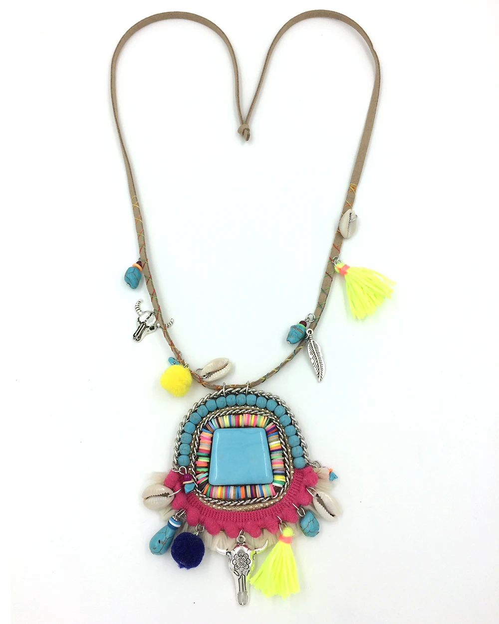 2017 new Boho Bohemia handmade tauren tassel pendants Necklace stone pendants leather cord necklace summer sea beach