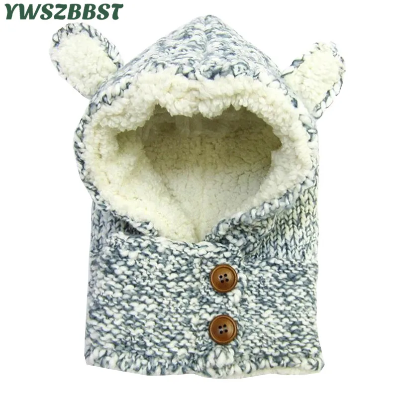 

Winter Children Hat with Hood Scarf Fashion Cashmere Warm Velvet Kids Baby Hat Cap for Boys and Girls Beanies Cap