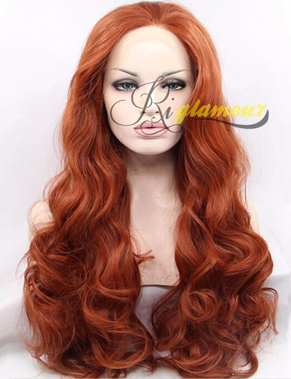 Dark Copper Red Long Wavy Wig Heat Resistant Synthetic 100 Fiber Hair