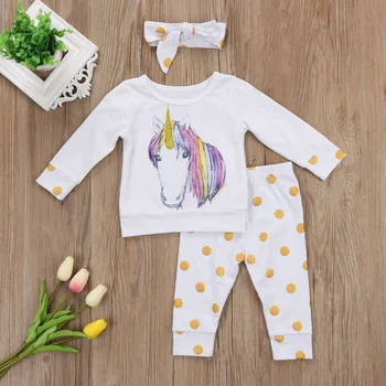 

Children's Clothing Baby Set Spring and Autumn styles animal print Long Sleeve T-shirt + dot print + headband 3pcs suits
