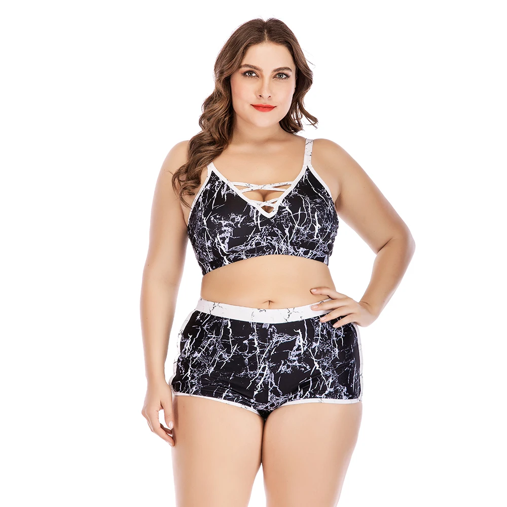 

Tankini Swimsuit High Waist Shorts Bikini Suits Vintage Print Push Up Big Size Swimwear Womans Beachwear Plus Size