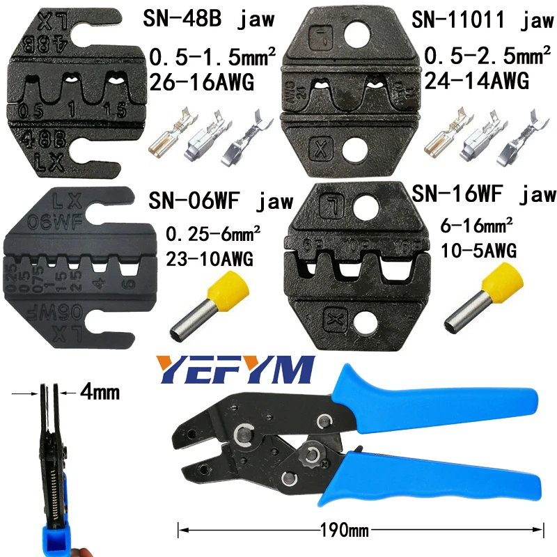 YEFYM обжимные плоскогубцы(ширина челюсти 4 мм/плоскогубцы 190 мм) для TAB 2,8 4,8 6,3 C3 XH2.54 2510 заглушка Изоляционная трубка клеммные инструменты