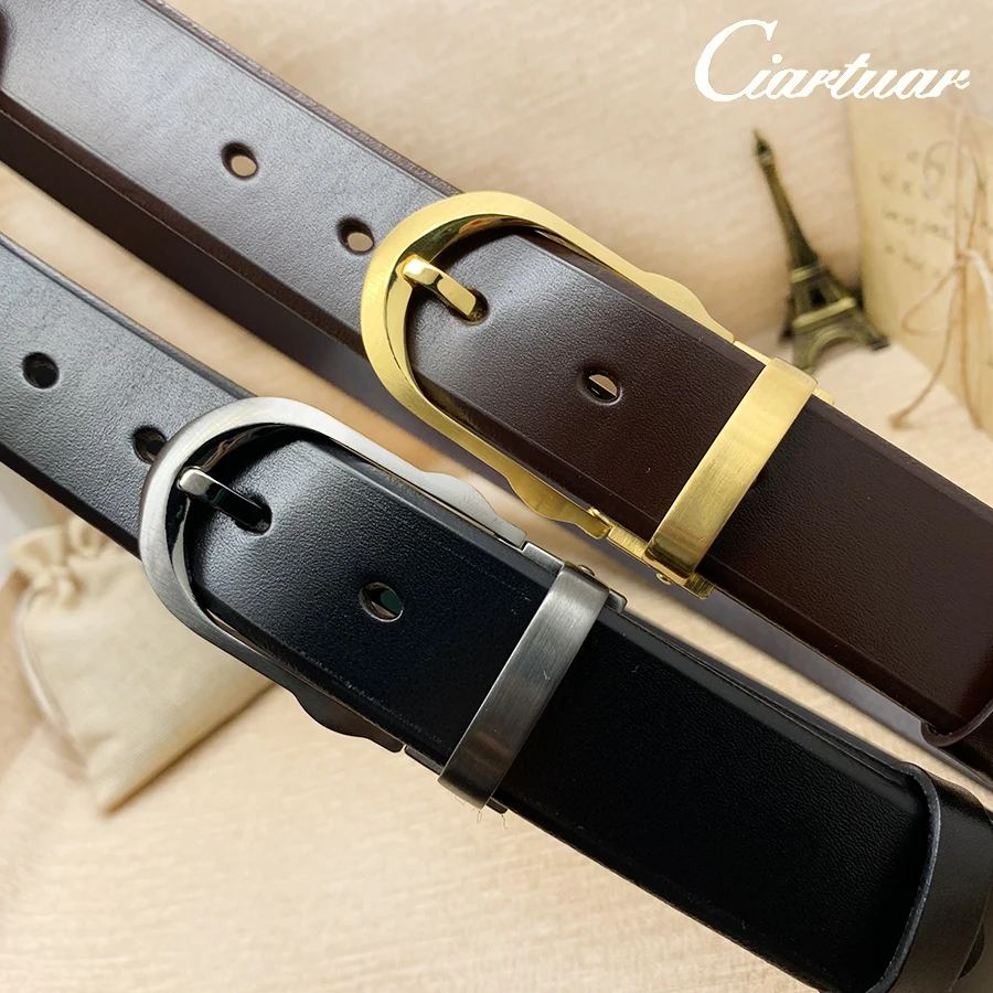 

2019 ciartuar high quality men belt genuine leather strap trousers first layer suit brass gold black pin buckle free shipping