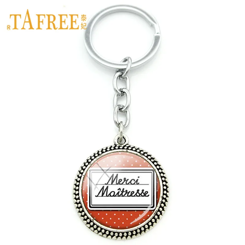 

TAFREE Hot Selling Merci Maitresse Keychain Key Holder Merci Super Maman Glass Gems Charm Car Key Chain Keyring Jewelry MM116