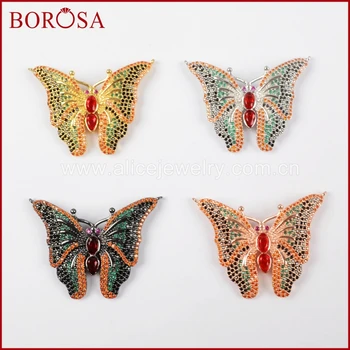 

BOROSA Fashion Micro Pave CZ Butterfly Connecter,Rainbow Cubic ZIrconia Druzy Pendant Charms for Necklace Jewelry WX608