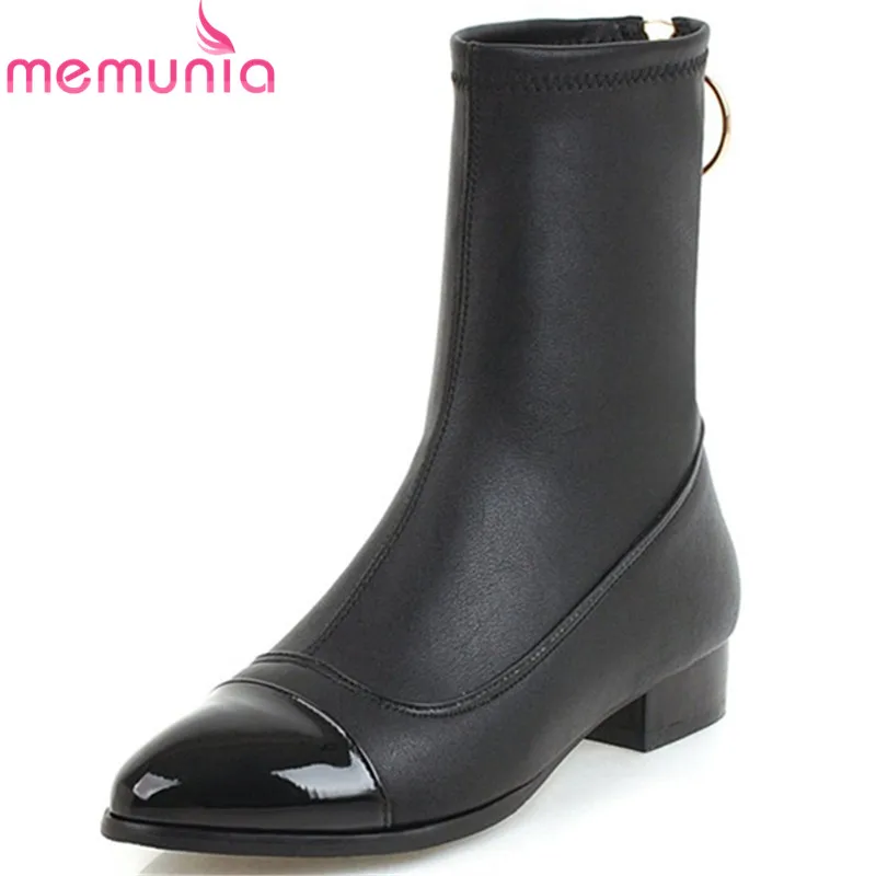 

MEMUNIA 2019 new arrival ankle boots for women pointed toe pu +flock autumn winter boots square heels solid colors shoes woman