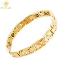 

FINE4U B073 Popular Zircons Magnetic Health Bracelets & Bangles 316L Stainless Steel Energy Healthy Bracelet For Women