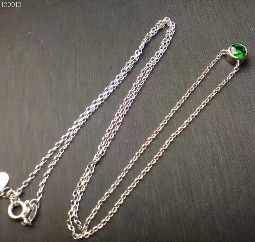 Mode petit cercle rond collier de pierres précieuses naturelles vert naturel diopside pendentif col