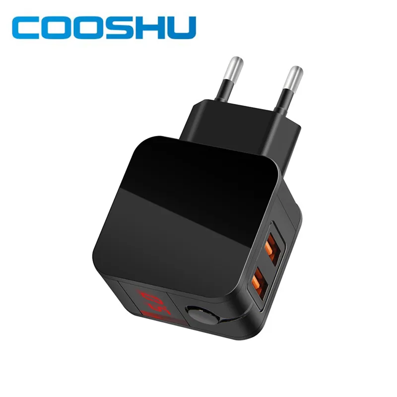 

5V 2.4A 2 Ports Universal Cell Phone Power Adapter Dual USB Mobile Travel Wall Charger for iPhone Samsung iPad with LED Display