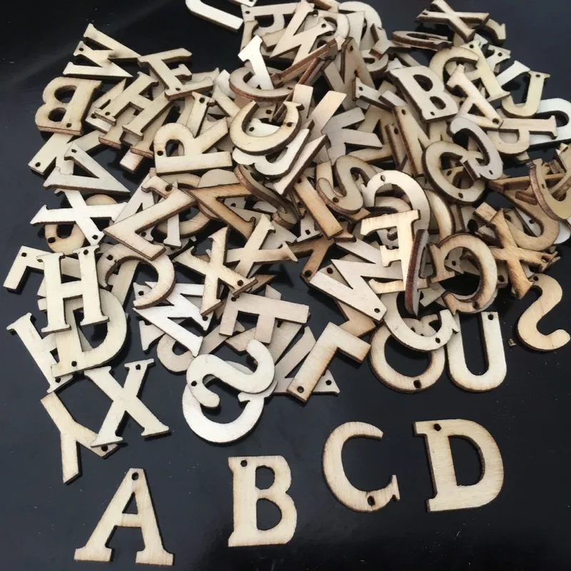 

100pcs Wooden Alphabet Letters Shapes Tiles Sets DIY Letter Crafts Projects Displays Kits for Children Kids Students Studying