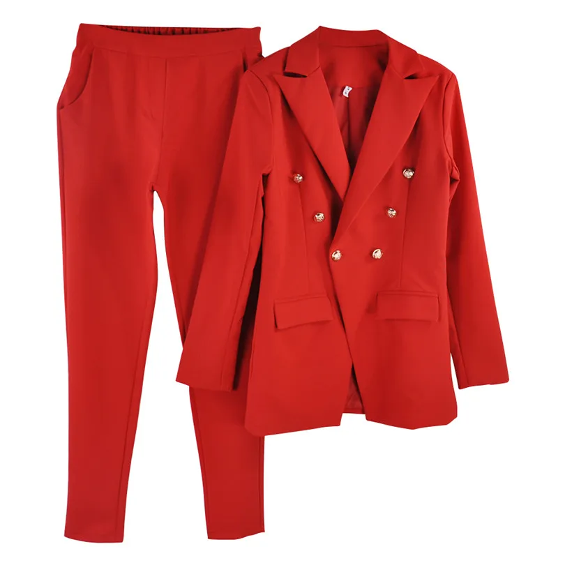 Женский костюм из блейзера и брюк MVGIRLRU, комплект из двубортного пиджака с отложным воротником и брюк, брючный костюм из двух предметов - Цвет: Red