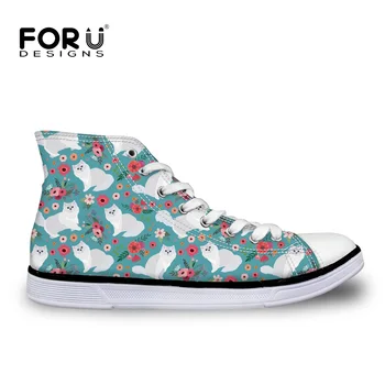 

FORUDESIGNS Running Shoes Girls Sneakers for Children Cute Cartoon Cat Print High Top Canvas Sport Shoes Kids Football Sneakers